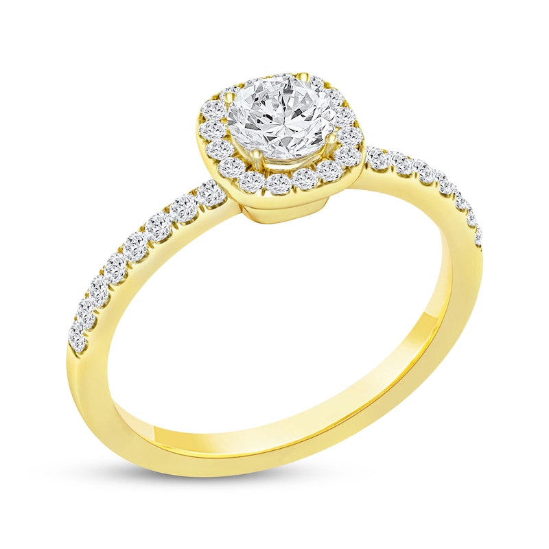Main Image 2 of Now + Forever Lab-Grown Diamonds Round-Cut Cushion Halo Engagement Ring 1-1/2 ct tw 14K Yellow Gold