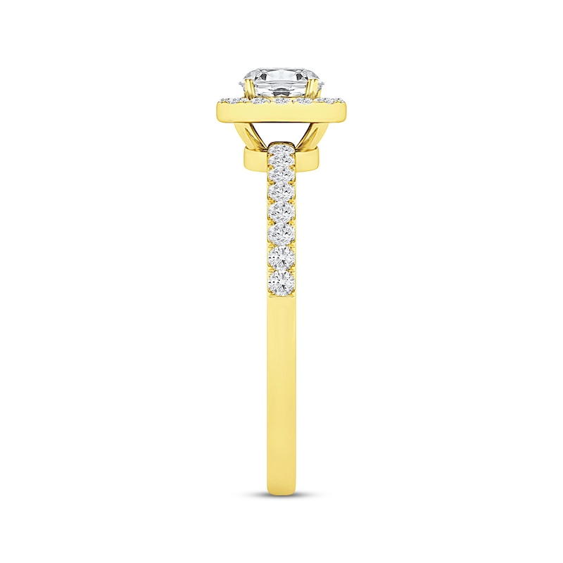 Main Image 3 of Now + Forever Lab-Grown Diamonds Round-Cut Cushion Halo Engagement Ring 1-1/2 ct tw 14K Yellow Gold