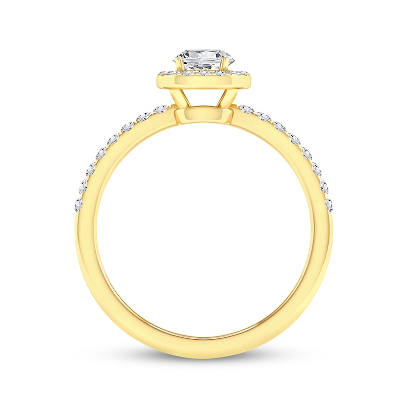 Main Image 4 of Now + Forever Lab-Grown Diamonds Round-Cut Cushion Halo Engagement Ring 1-1/2 ct tw 14K Yellow Gold