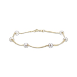 Oval Cultured Pearl Station Bracelet 10K Yellow Gold 7.25"