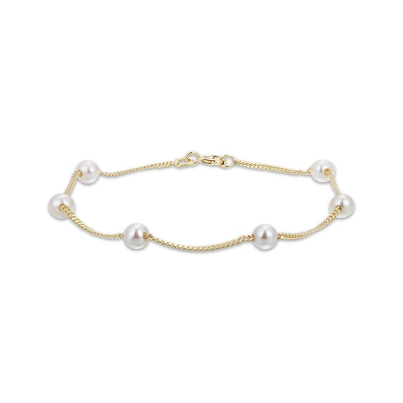 Oval Cultured Pearl Station Bracelet 10K Yellow Gold 7.25"