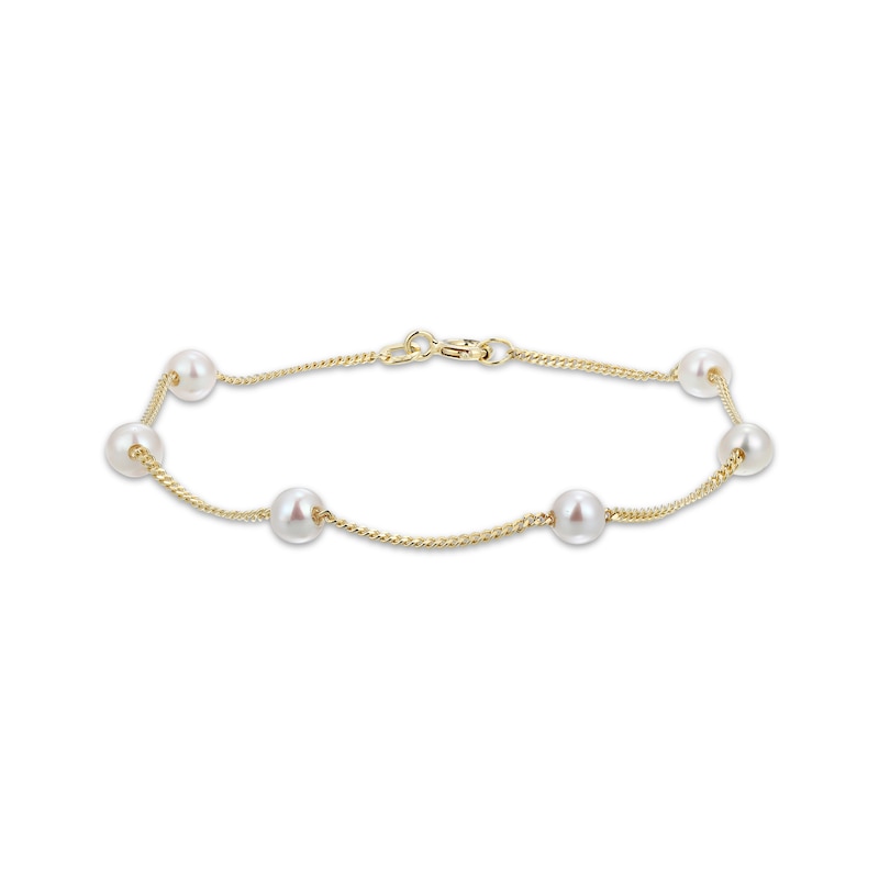 Main Image 1 of Oval Cultured Pearl Station Bracelet 10K Yellow Gold 7.25"