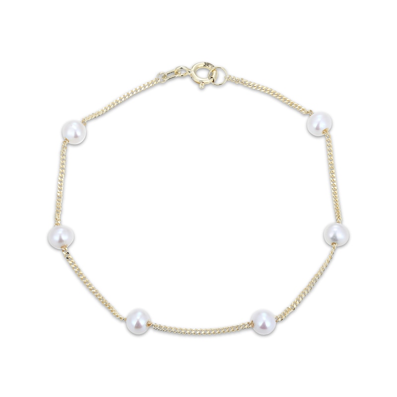 Main Image 2 of Oval Cultured Pearl Station Bracelet 10K Yellow Gold 7.25"