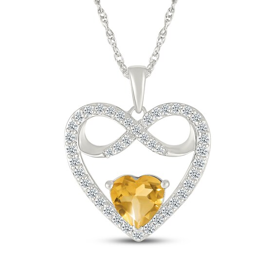 Heart-Shaped Citrine & White Lab-Created Sapphire Infinity Heart Frame Necklace Sterling Silver 18"
