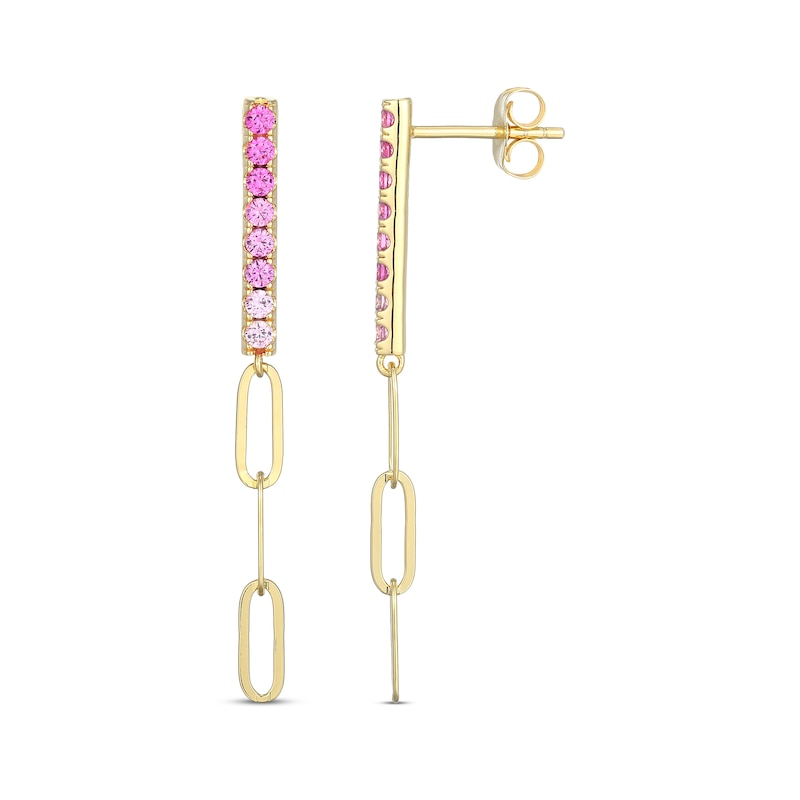 Main Image 3 of STUDIO BY KAY Pink Lab-Created Sapphire Ombré Chain Drop Earrings 24K Yellow Gold Vermeil Sterling Silver