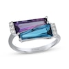 Thumbnail Image 1 of Le Vian Trapezoid-Cut Blue Topaz & Amethyst Ring 1/20 ct tw Diamonds 14K Vanilla Gold