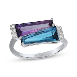 Le Vian Trapezoid-Cut Blue Topaz & Amethyst Ring 1/20 ct tw Diamonds 14K Vanilla Gold