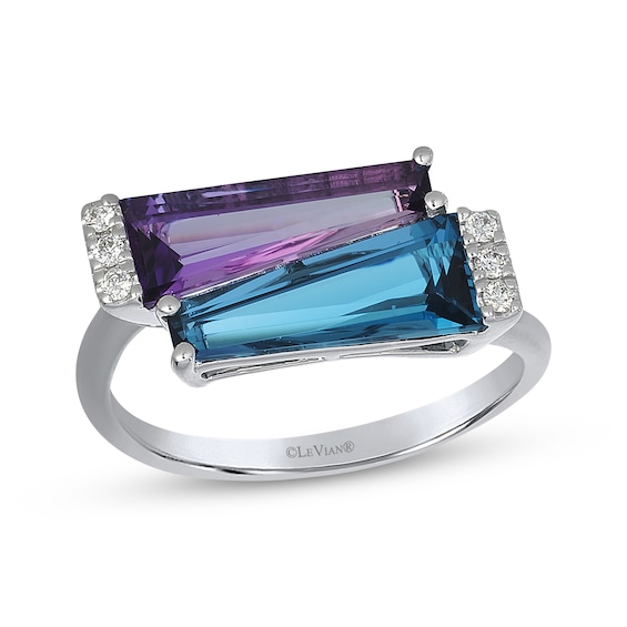Le Vian Trapezoid-Cut Blue Topaz & Amethyst Ring 1/20 ct tw Diamonds 14K Vanilla Gold