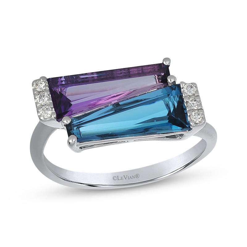 Main Image 1 of Le Vian Trapezoid-Cut Blue Topaz & Amethyst Ring 1/20 ct tw Diamonds 14K Vanilla Gold