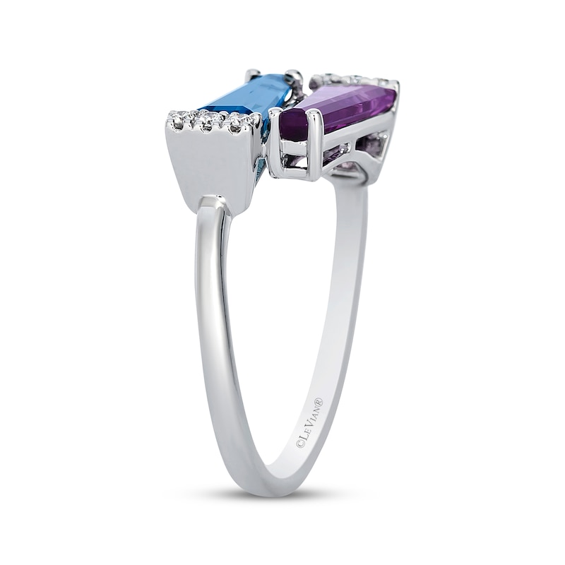 Main Image 2 of Le Vian Trapezoid-Cut Blue Topaz & Amethyst Ring 1/20 ct tw Diamonds 14K Vanilla Gold