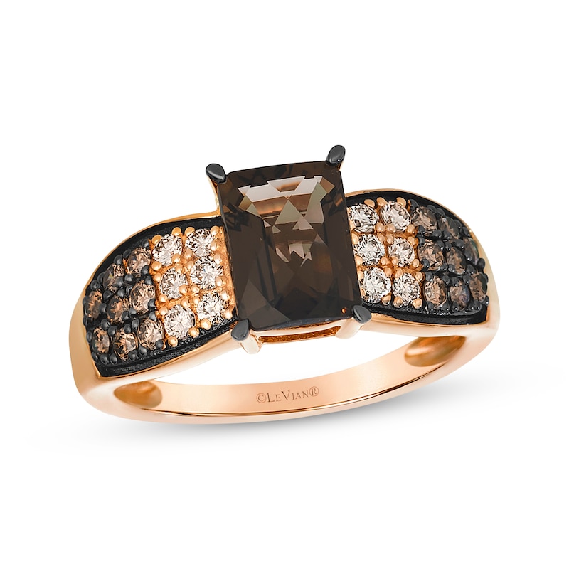 Main Image 1 of Le Vian Desert Diamonds Emerald-Cut Chocolate Quartz Ring 1/2 ct tw 14K Strawberry Gold
