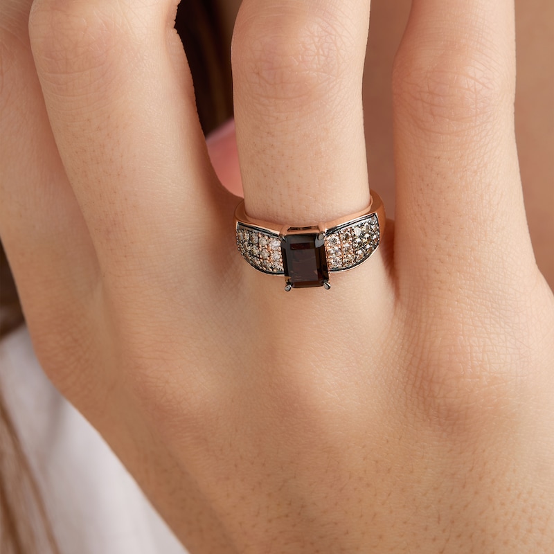 Main Image 4 of Le Vian Desert Diamonds Emerald-Cut Chocolate Quartz Ring 1/2 ct tw 14K Strawberry Gold