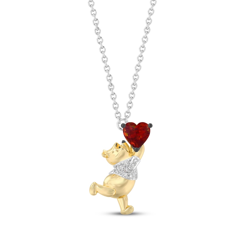 Main Image 1 of Disney Treasures Winnie the Pooh Heart-Shaped Brown Lab-Created Opal & Diamond Accent Necklace Sterling Silver & 10K Yellow Gold 18"
