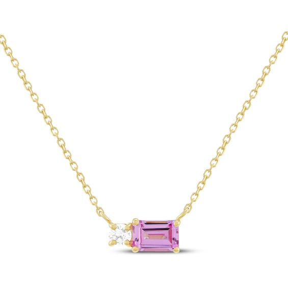 STUDIO BY KAY Toi et Moi Emerald-Cut Pink Lab-Created Sapphire & White Lab-Created Sapphire Necklace Yellow Vermeil 18"