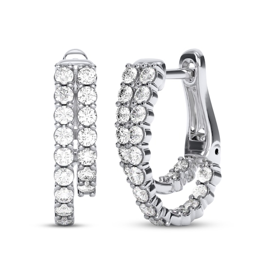 THE LEO Diamond Two-Row Split Inside-Out Hoop Earrings 1 ct tw 14K White Gold