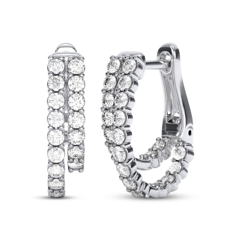 Main Image 1 of THE LEO Diamond Two-Row Split Inside-Out Hoop Earrings 1 ct tw 14K White Gold
