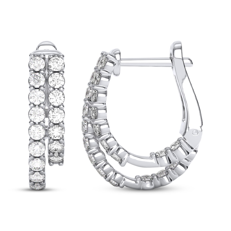 Main Image 3 of THE LEO Diamond Two-Row Split Inside-Out Hoop Earrings 1 ct tw 14K White Gold