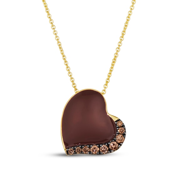 Godiva x Le Vian Chocolate Diamond Enamel Heart Necklace 1/5 ct tw 14K Honey Gold 20"