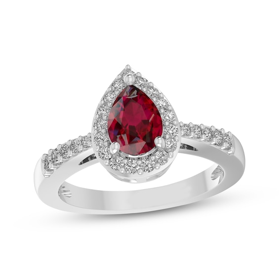 Pear-Shaped Lab-Created Ruby & White Lab-Created Sapphire Halo Ring Sterling Silver