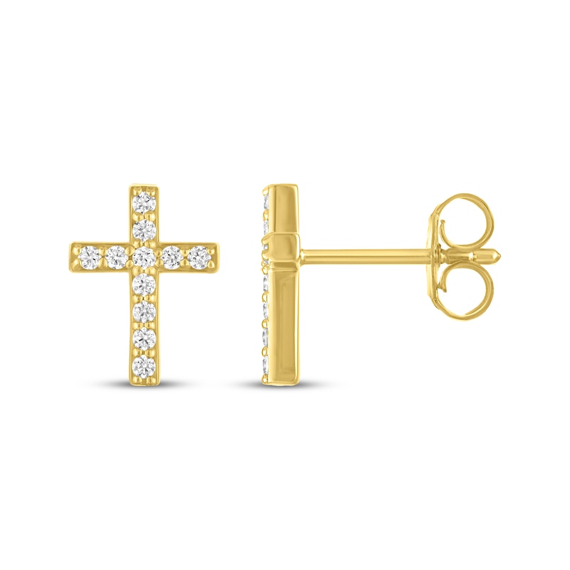 Main Image 3 of KAY Signature Collection Lab-Grown Diamond Mini Cross Stud Earrings 1/5 ct tw 18K Yellow Gold-Plated Sterling Silver