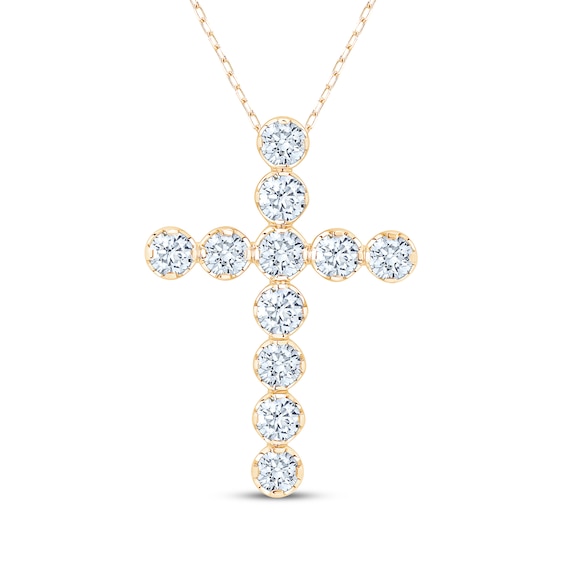 Kay Signature Collection Lab-Grown Diamond Cross Necklace 3 ct tw 10K Yellow Gold 18"