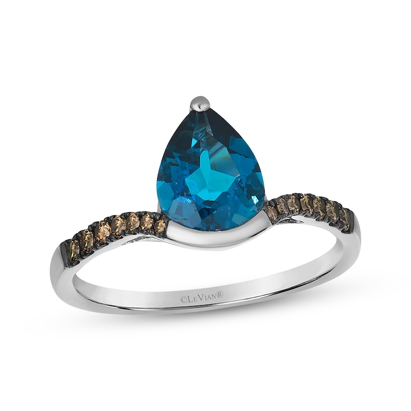 Main Image 1 of Le Vian Pear-Shaped Blue Topaz Ring 1/6 ct tw Diamonds 14K Vanilla Gold