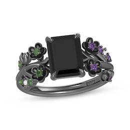 Wicked: For Good Octagon-Cut Black Onyx, Amethyst, Green Tourmaline & Lab-Grown Diamond Accent Flower Ring Black Rhodium-Plated Sterling Silver