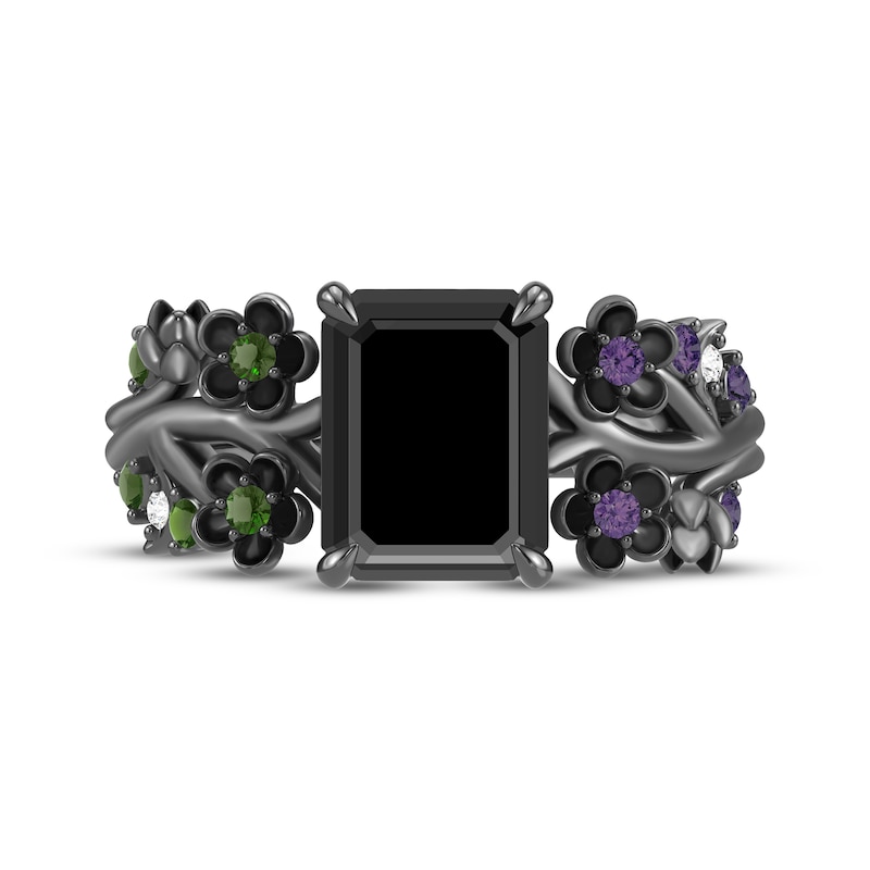 Main Image 4 of Wicked: For Good Octagon-Cut Black Onyx, Amethyst, Green Tourmaline & Lab-Grown Diamond Accent Flower Ring Black Rhodium-Plated Sterling Silver