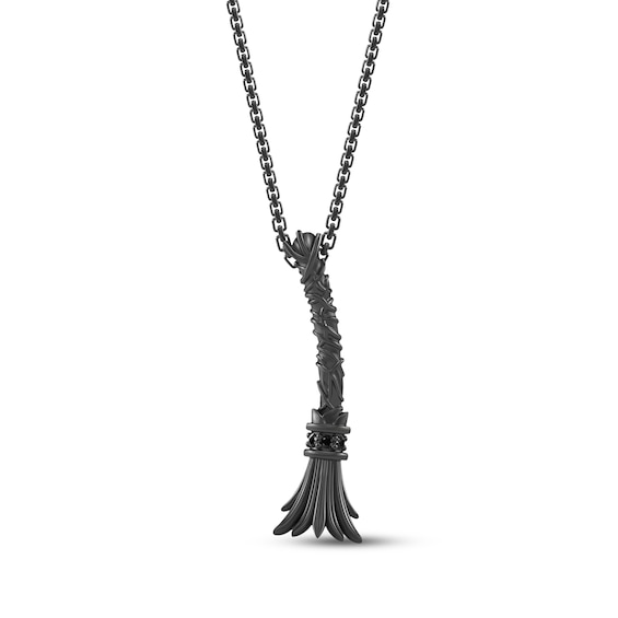 Wicked: For Good Black Diamond Accent Witch Broom Necklace Black Rhodium-Plated Sterling Silver 18"