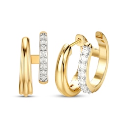 Diamond Two-Row Hoop Earrings 1/5 ct tw 14K Yellow Gold Vermeil Sterling Silver