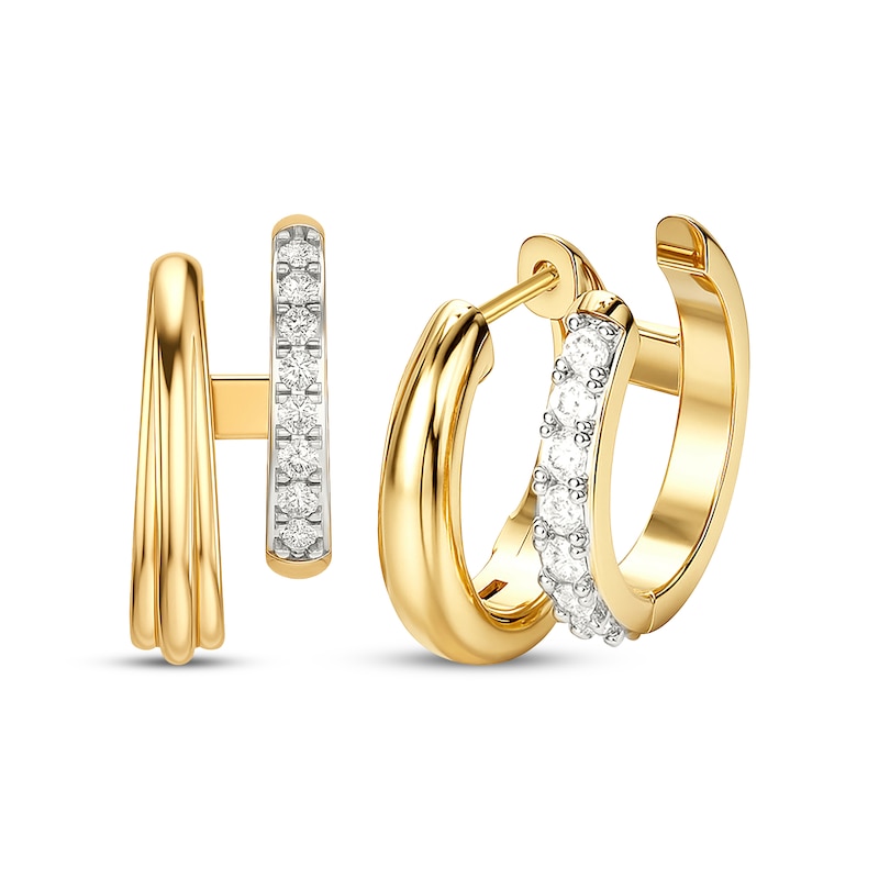 Main Image 1 of Diamond Two-Row Hoop Earrings 1/5 ct tw 14K Yellow Gold Vermeil Sterling Silver