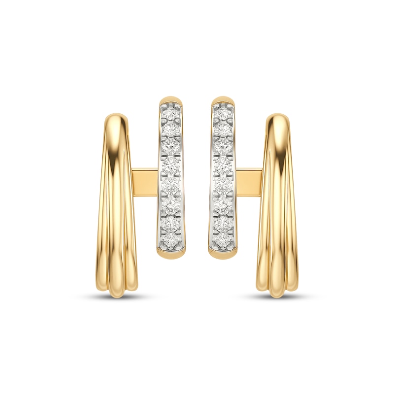 Main Image 2 of Diamond Two-Row Hoop Earrings 1/5 ct tw 14K Yellow Gold Vermeil Sterling Silver