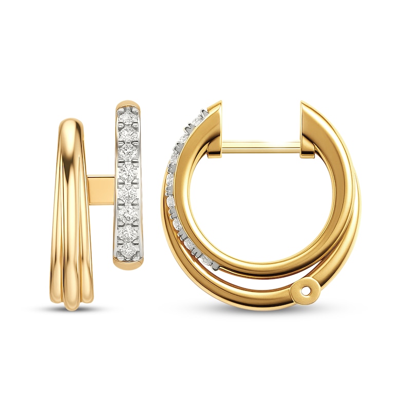 Main Image 3 of Diamond Two-Row Hoop Earrings 1/5 ct tw 14K Yellow Gold Vermeil Sterling Silver