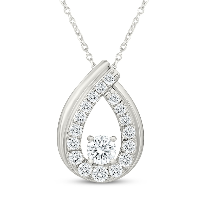 Main Image 1 of KAY Lab-Grown Diamonds Graduated Teardrop Frame Necklace 1/8 ct tw Sterling Silver 18"