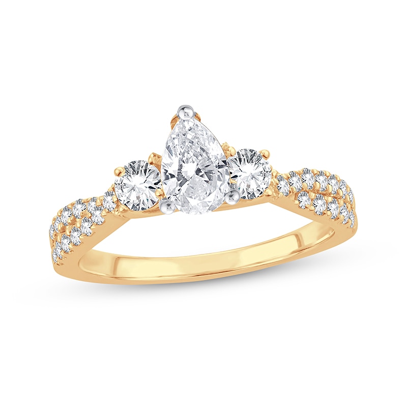 Main Image 1 of Memories Moments Magic Diamond Engagement Ring Pear & Round 1 ct tw 14K Yellow Gold