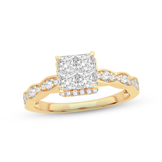 Now + Forever Multi-Diamond Engagement Ring 1 ct tw Princess & Round-cut 14K Yellow Gold