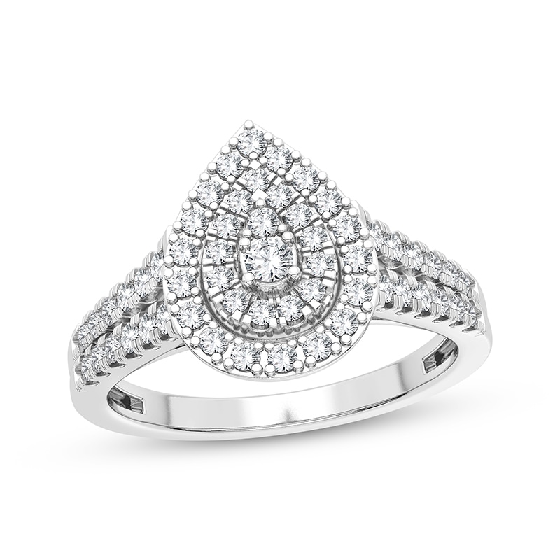 Main Image 1 of Now + Forever Multi-Diamond Center Pear Engagement Ring 1/3 ct tw Round-cut 10K White Gold