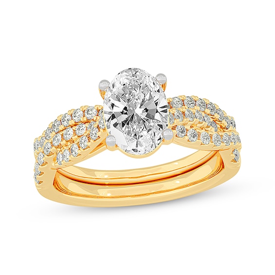 Now + Forever Lab-Grown Diamonds Oval-Cut Twist Shank Bridal Set 2 ct tw 14K Yellow Gold