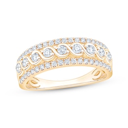 Now + Forever Lab-Grown Diamonds Three-Row Swirl Anniversary Ring 1/2 ct tw 14K Yellow Gold