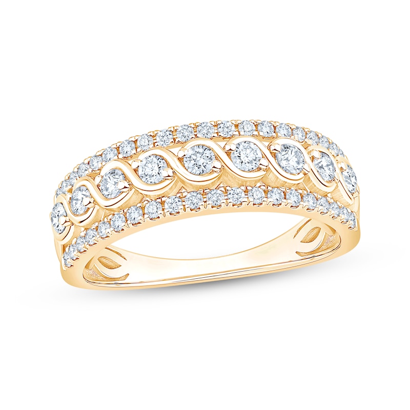 Main Image 1 of Now + Forever Lab-Grown Diamonds Three-Row Swirl Anniversary Ring 1/2 ct tw 14K Yellow Gold
