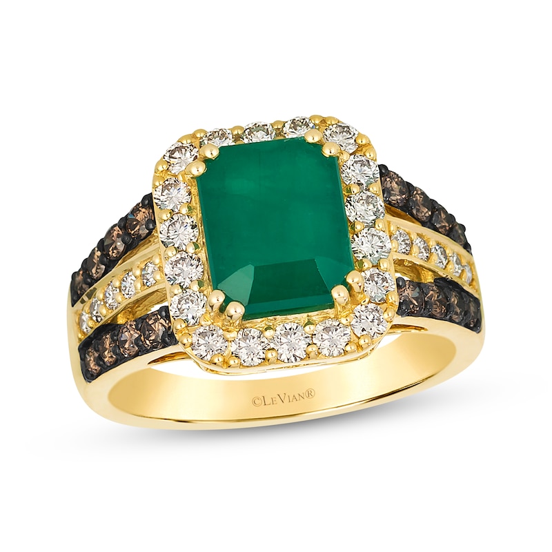 Main Image 1 of Le Vian Vault Emerald-Cut Emerald Halo Ring 1 ct tw Diamonds 14K Honey Gold