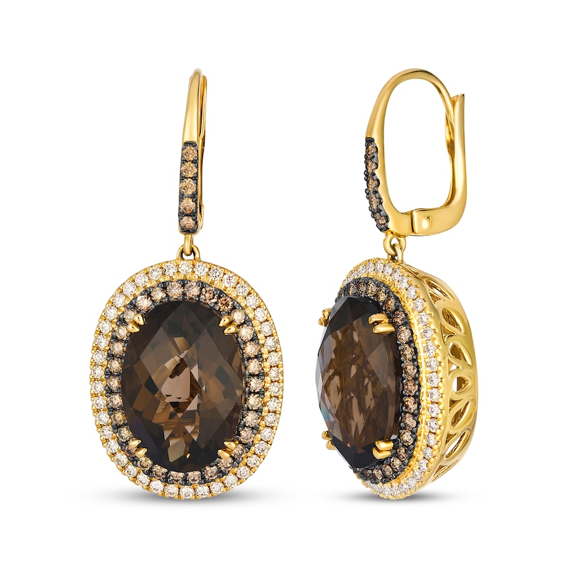 Main Image 1 of Le Vian Vault Oval-Cut Chocolate Quartz Halo Drop Earrings 1-1/8 ct tw Diamonds 14K Honey Gold