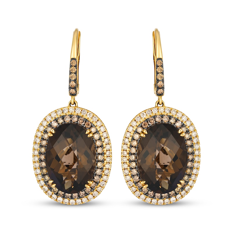 Main Image 2 of Le Vian Vault Oval-Cut Chocolate Quartz Halo Drop Earrings 1-1/8 ct tw Diamonds 14K Honey Gold