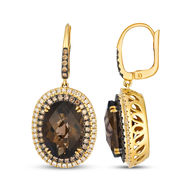 Main Image 3 of Le Vian Vault Oval-Cut Chocolate Quartz Halo Drop Earrings 1-1/8 ct tw Diamonds 14K Honey Gold
