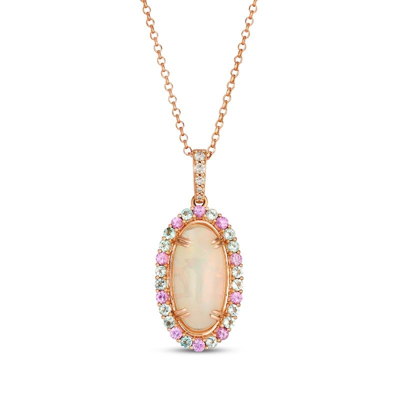 Main Image 1 of Le Vian Vault Oval-Cut Opal, Pink Sapphire & Green Beryl Necklace 1/15 ct tw Diamonds 14K Strawberry Gold 19"