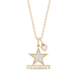 True Fans Dallas Cowboys 1/10ct tw Diamond Star Logo "COWBOYS" Heart Necklace  24K Yellow Gold Vermeil Sterling Silver