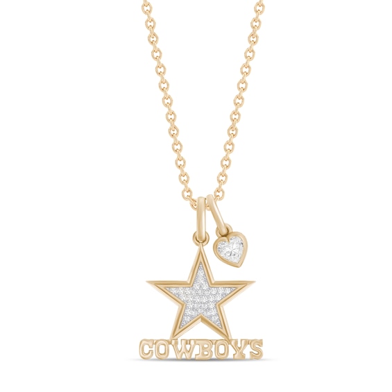 True Fans Dallas Cowboys 1/10ct tw Diamond Star Logo "COWBOYS" Heart Necklace 24K Yellow Gold Vermeil Sterling Silver