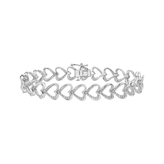 Diamond Sideways Heart Bracelet 1/ ct tw Sterling Silver 7