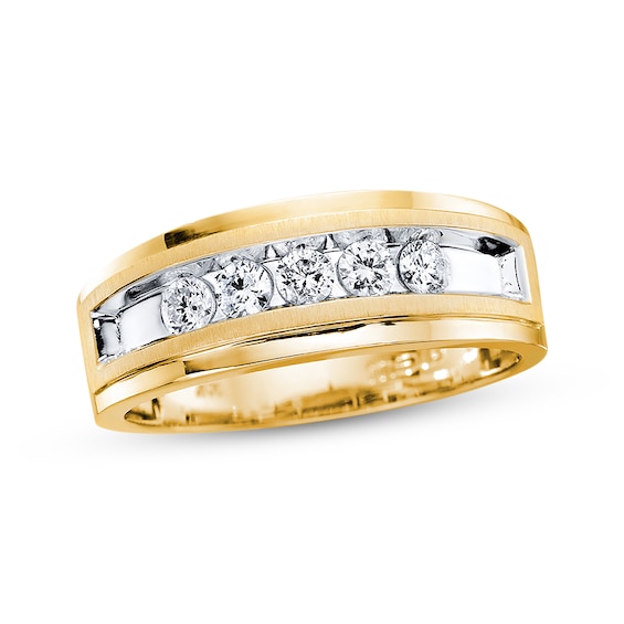 Now + Forever Men's Diamond Five-Stone Wedding Band 1/2 ct tw 10K Yellow Gold