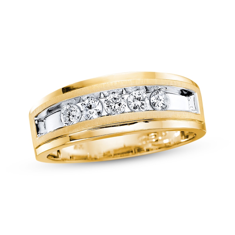 Main Image 1 of Now + Forever Men's Diamond Five-Stone Wedding Band 1/2 ct tw 10K Yellow Gold